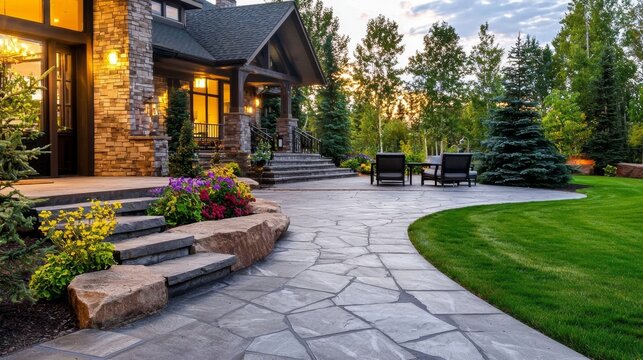 Stamped concrete patio designed to mimic flagstone texture. 