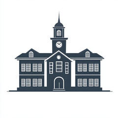 school building silhouette , black and white illustration isolated on white background