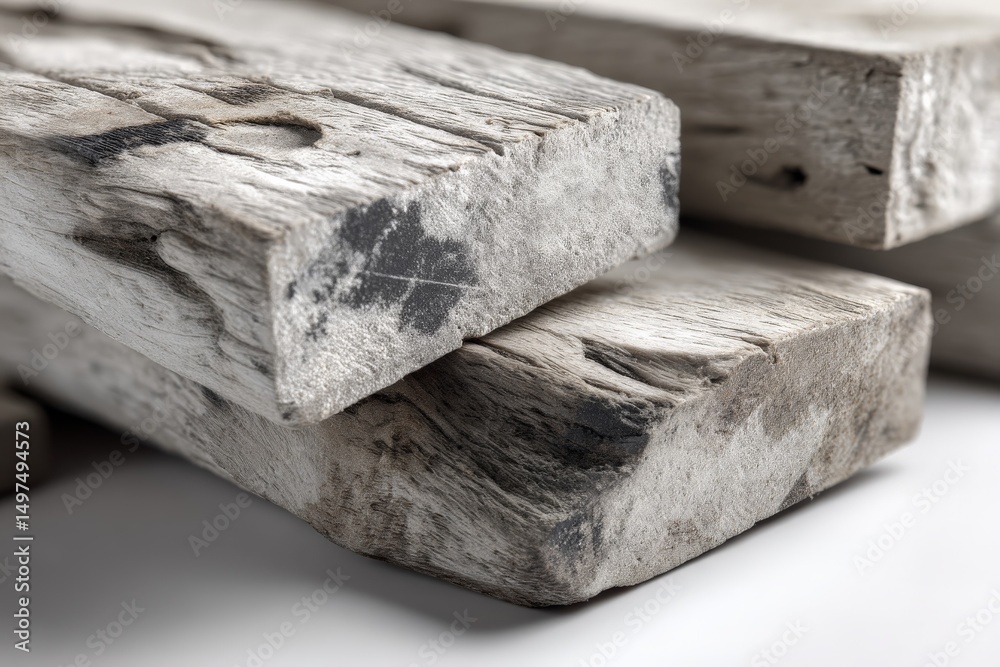 Poster weathered wooden planks stacked together in a natural setting showcasing texture and grain detail in