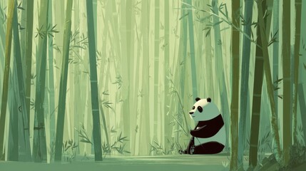 Calm Panda in Lush Bamboo Forest Scene