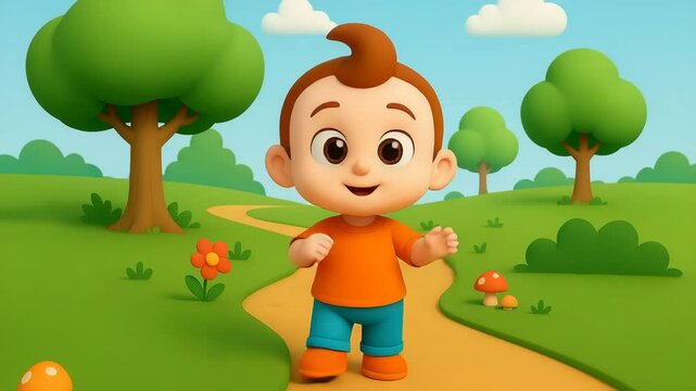 A cute 3D character against a nursery theme background. Storytelling concept