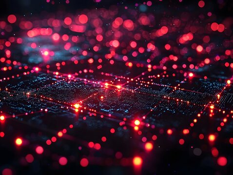 A global AI powered financial network with digital currency transactions flowing in neon lit cyberspace