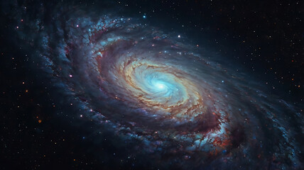 Obraz premium Abstract light illuminates a spiral galaxy with bright stars and a distant planet in the deep cosmos