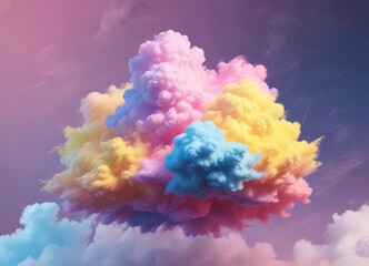 Fuzzy pink blue yellow blend, abstract cloud-like form,  vibrant,  illustration