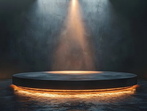 Elevated metal platform under dynamic spotlighting