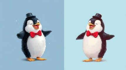 Fototapeta premium Charming Penguins in Formal Attire Portrait