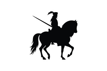 simple and unobtrusive a horseman with a saber vector silhouette illustration isolated in white background