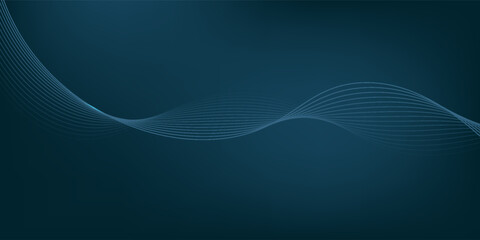 Glowing blue wavy lines on abstract technology dark blue background. Digital hi-tech vector illustration with particle striped wave lines