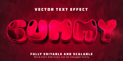 Editable text effect gummy, 3d pink and gum font style