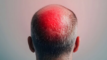 Close-up medical visualization of a shaved scalp with hair loss pattern