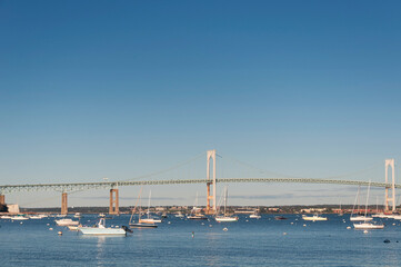 boats moored in a harbor in Jamestown Rhode Island
