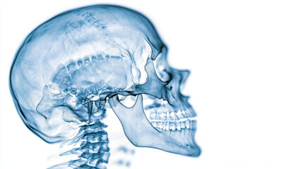 X ray image of human skull showing detailed structure and anatomy, highlighting intricate features of head and neck