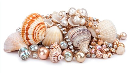 Seashell jewelry isolated on white background
