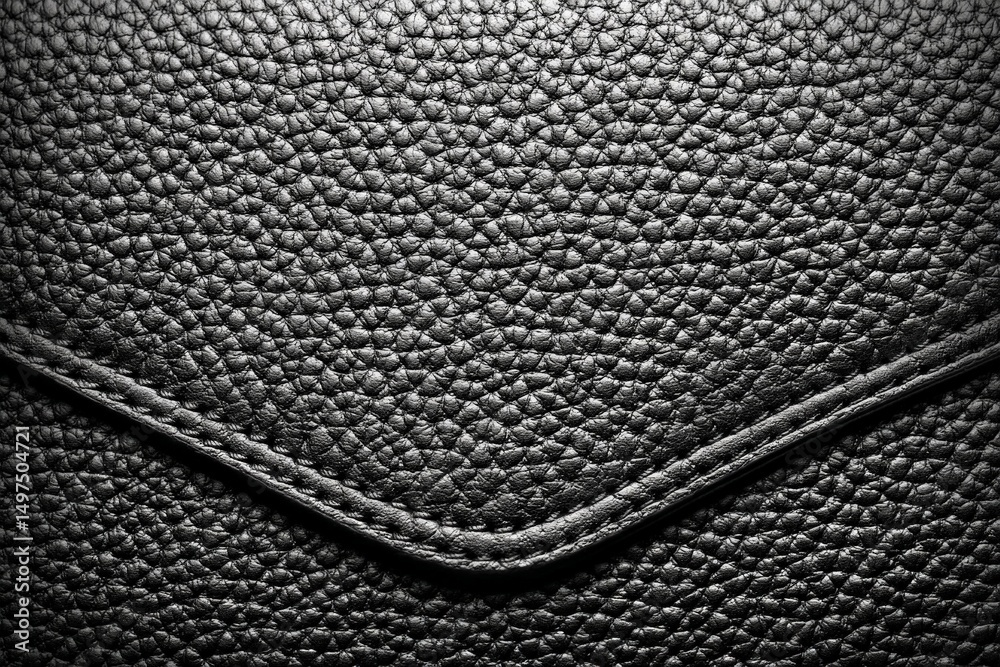 Poster Close-up view of black textured leather surface with detailed pattern and seam highlighting craftsmanship in design