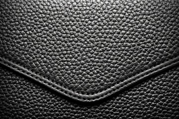 Close-up view of black textured leather surface with detailed pattern and seam highlighting craftsmanship in design