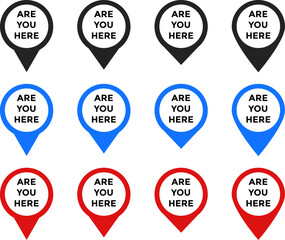 we Are here with map icon set. Pin location icon symbol. Map pin sign. Modern map markers
