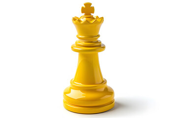 Single yellow chess queen piece on white background