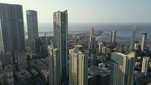 Worli Sea Link And Taller Towers 360 degree pan View 4K Cinematic Drone Footage