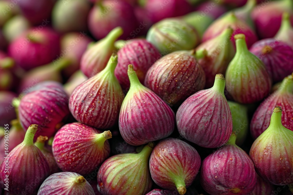 Poster freshly harvested figs arranged closely together showcasing their vibrant color and unique texture i