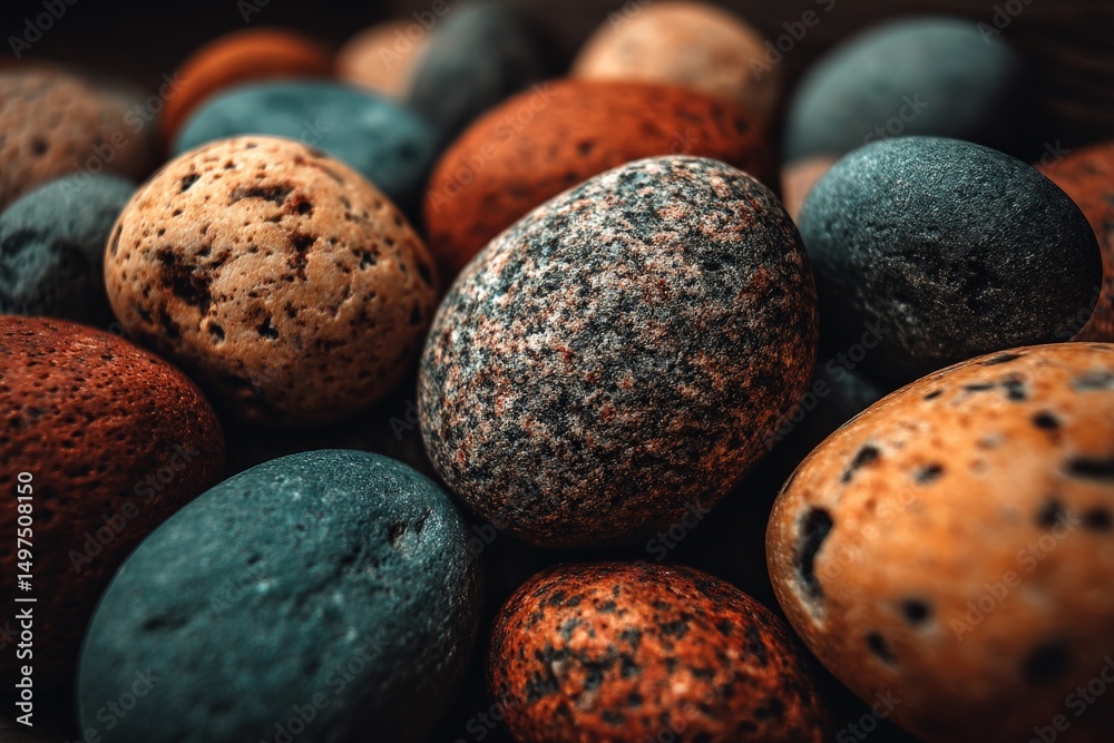 Aufkleber Colorful collection of smooth rocks and stones in various shapes and sizes displayed in a natural setting