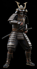 Fototapeta premium Samurai warrior in armor full body portrait