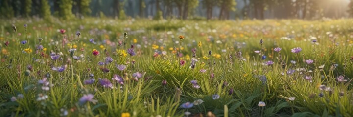 Delicate spring wildflowers bloom in a vibrant meadow ,  beauty, meadow
