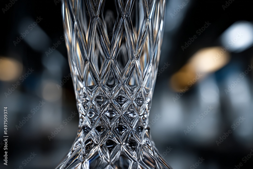 Poster detailed crystal vase showcases intricate design in an elegant indoor setting with soft lighting