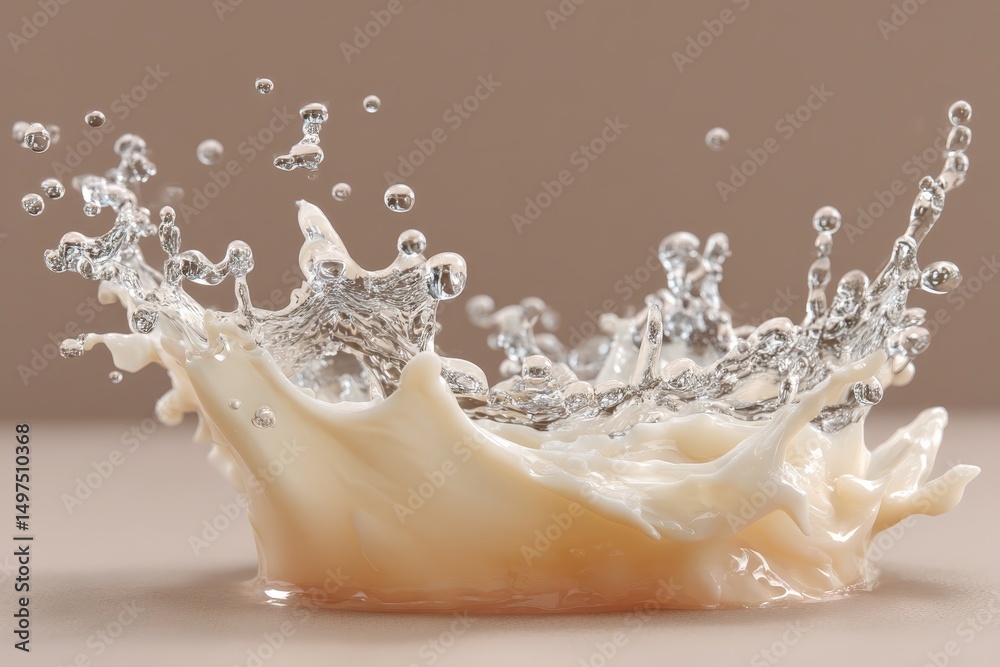 Poster Splash of liquid creating dynamic patterns in soft light during a still moment of creativity in a home kitchen