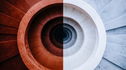 Fototapeta premium Spiral staircase morphing into a visual vortex illusion