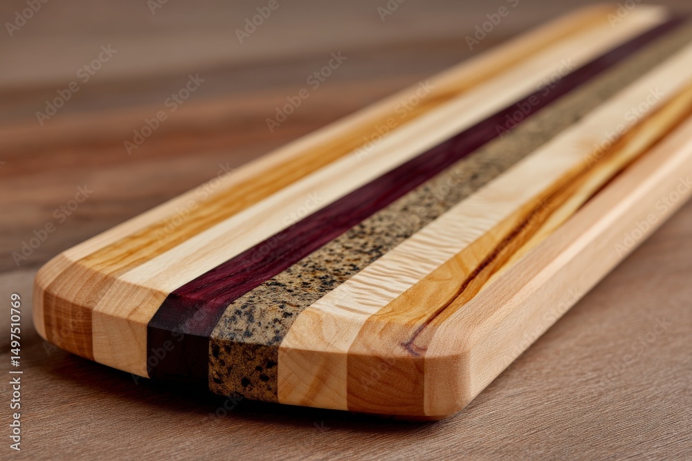 Poster Cutting board made from assorted hardwoods showcasing unique grain patterns and colors ideal for culinary use