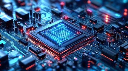 A detailed view of a quantum computing setup emphasizing processor design and neural network capabilities.