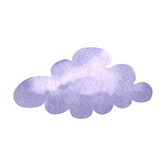 Watercolor nigt cloud isolated. Cute hand drawn illustration of violet sky for kids design. Selestial purple background for children. Dreams element for nursery decoration or baby shower invitations.