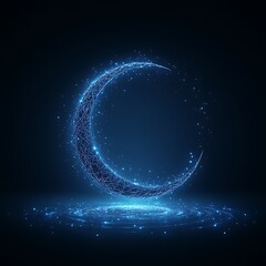 Obraz premium Abstract crescent moon, digital design, glowing lines, cosmic effect