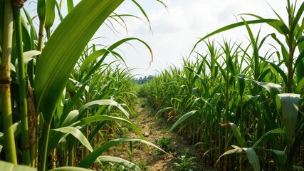 Obraz premium Golden Sugarcane Harvest, Indian Southeast Asia Landscape