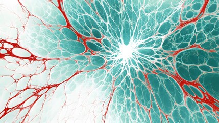 Abstract Teal Red Veins Network Fractal Art