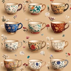 This repeatable texture features charming eastern teacups, perfect for decor.