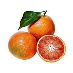 Fresh and Juicy Blood Orange with a Sliced Half Showing Vibrant Red Color and Leaf on Isolated Background for Healthy Food Concept Transparent background, PNG