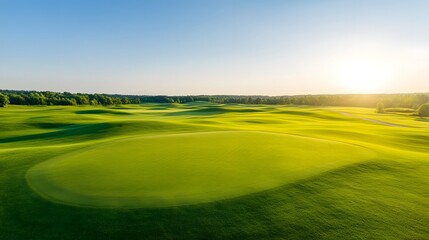 Lush green golf course under a bright blue sky