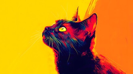 Vibrant pop art cat portrait with striking color contrast