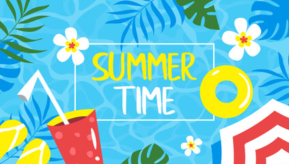 Summer colourful banner in vector, flat style.
