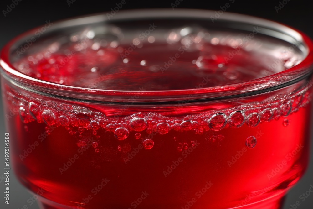 Aufkleber bubbling red beverage in a glass captured close up on a dark background