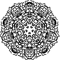 Hand-Drawn Abstract Black and White Mandala Design