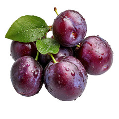 Fresh and Juicy Plums with Water Drops on Dark Background Showcasing Natural Texture and Vibrant Colors for Healthy Lifestyle and Culinary Use Transparent background, PNG