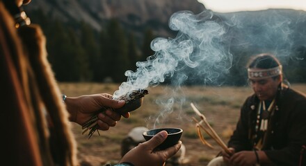 Native spiritual practice with burning herbs