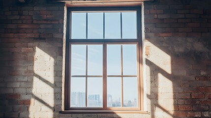 Obraz premium Weathered brick wall with a window frame signaling potential building integrity issues