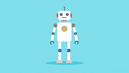 Obraz premium Whimsical Cartoon Robot Illustration on Soft Blue Background for Children