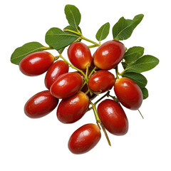 Fresh and vibrant red oval fruits on green leaves with a natural background showcasing the beauty of organic produce and healthy eating choices Transparent background, PNG