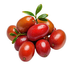 Fresh and Juicy Jujube Fruits with Vibrant Colors and Green Leaves, Ideal for Health Recipes and Culinary Uses, Isolated on White Background for Stock Photography Transparent background, PNG