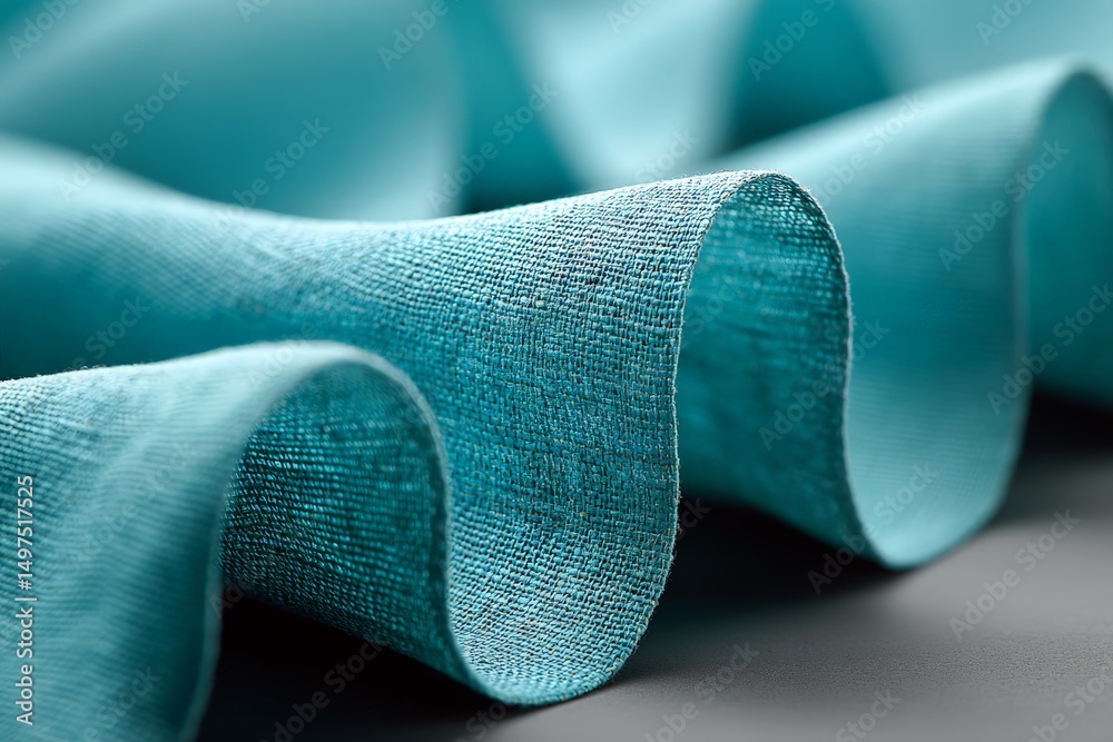 Poster soft turquoise fabric draped elegantly on a surface highlighting its texture and color in natural li