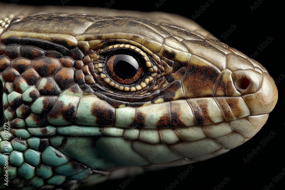 Poster lizard close-up showcasing scales and unique eye detail in natural setting